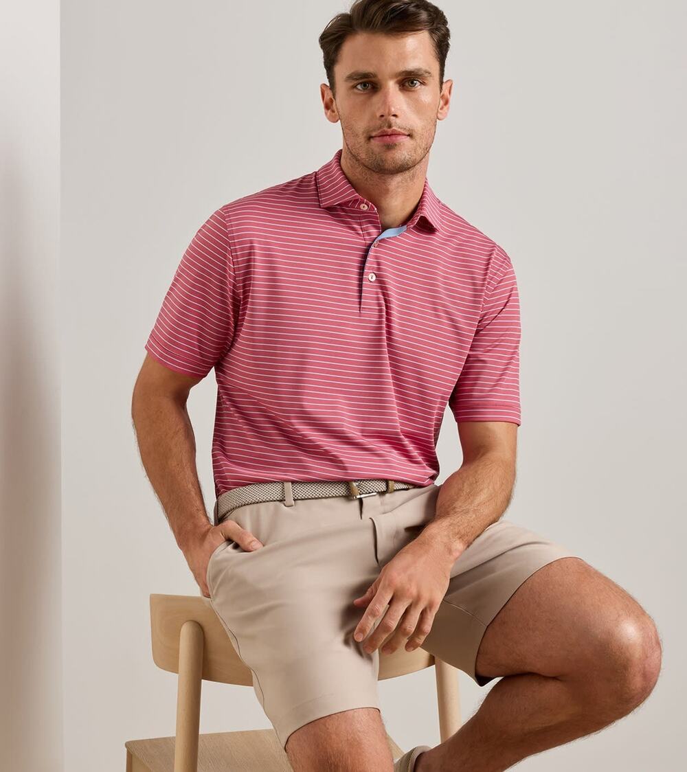Peter Millar Comfort Polo t-shirt Embroidered Trophy Logo Mens L Stripe A010674